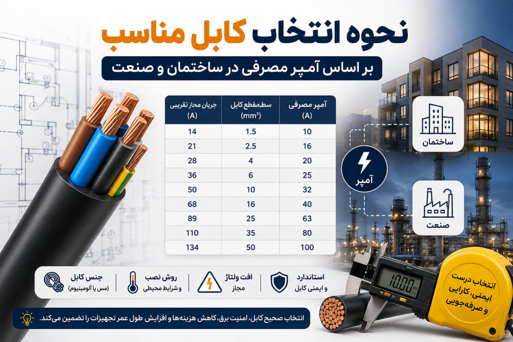 نحوه انتخاب کابل مناسب بر اساس آمپر مصرفی در ساختمان و صنعت | روشن صنعت
