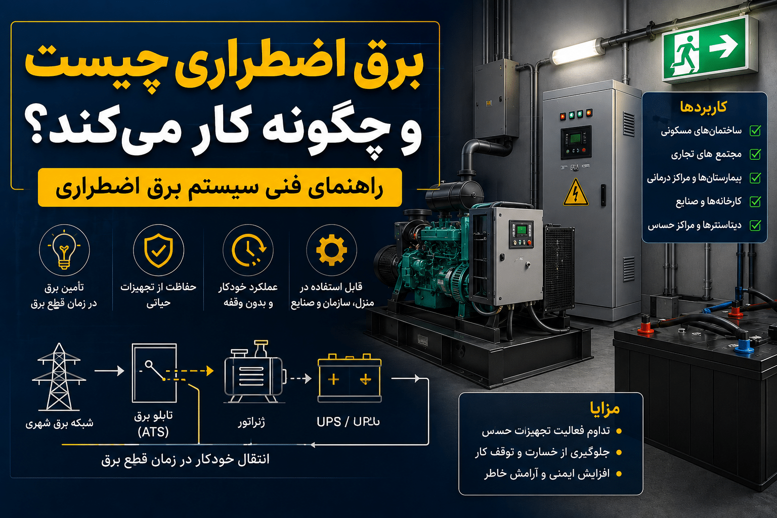 برق اضطراری چیست و چگونه کار می‌کند؟ راهنمای فنی سیستم برق اضطراری | روشن صنعت