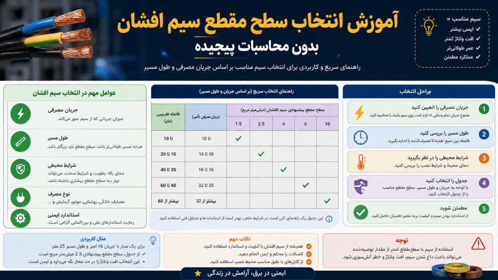 آموزش انتخاب سطح مقطع سیم افشان بدون محاسبات پیچیده | روشن صنعت